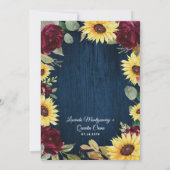 Sunflower Roses Burgundy Red and Navy Blue Wedding Invitation (Back)