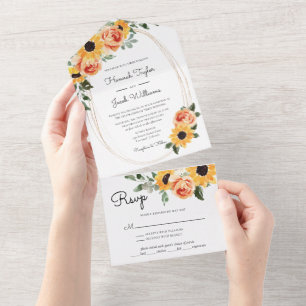 Sunflower Roses Fall Wedding All In One Invitation