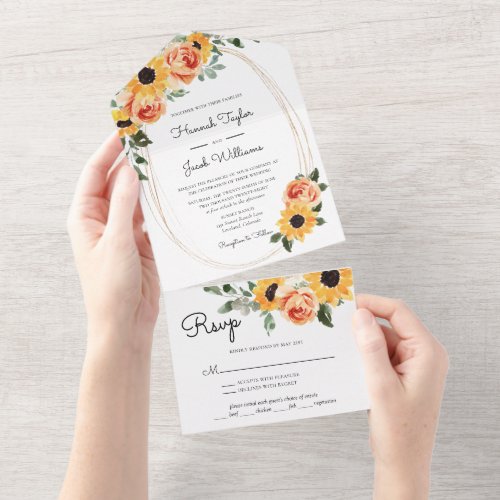 Sunflower Roses Fall Wedding  All In One Invitation