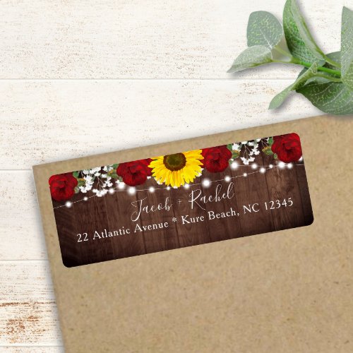 Sunflower Roses Mason Jar Lights Rustic Wedding Label