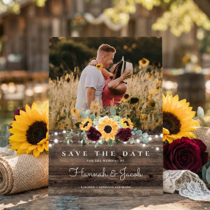 Sunflower Roses Photo Barn Wood Rustic Wedding Save The Date