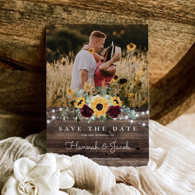 Sunflower Roses Photo Barn Wood Rustic Wedding Save The Date (Creator Uploaded)