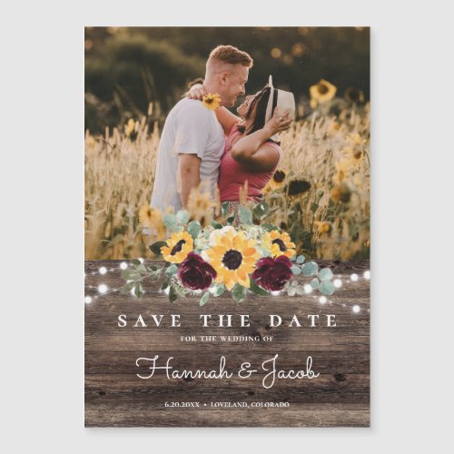 Sunflower Roses Photo Barn Wood Save the Date Magnetic Invitation
