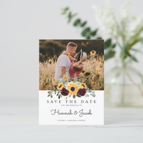 Sunflower Roses Photo Floral Save the Date Wedding Announcement Postcard