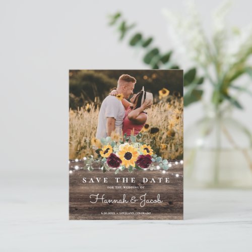 Sunflower Roses Photo Wood Save the Date Wedding Announcement Postcard
