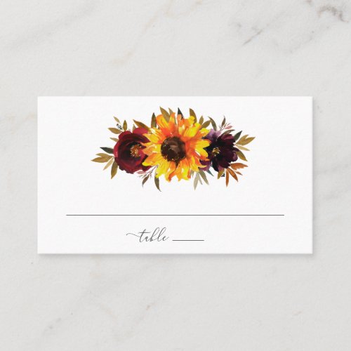Sunflower Roses Red Purple Fall Rustic Wedding Place Card