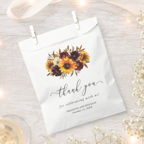 Sunflower Roses Red Purple Rustic Fall Wedding Favor Bag