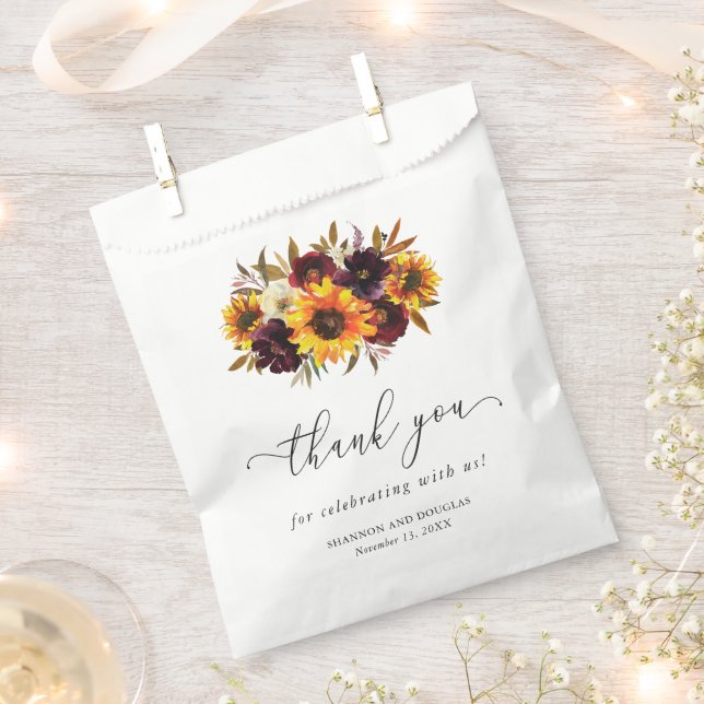Sunflower Roses Red Purple Rustic Fall Wedding Favor Bag (Clipped)