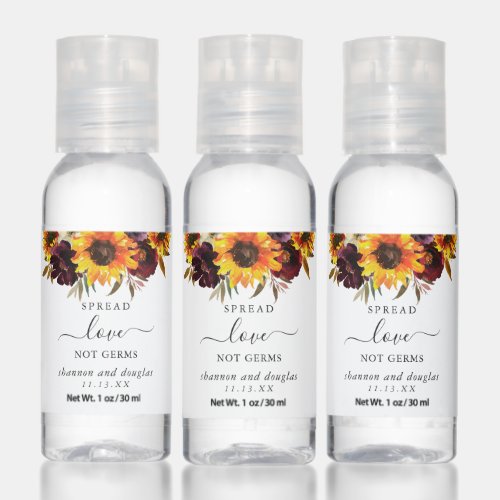 Sunflower Roses Red Purple Rustic Fall Wedding Hand Sanitizer