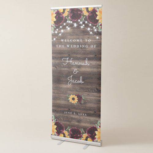 Sunflower Roses Rustic Barn Wood Wedding Welcome Retractable Banner