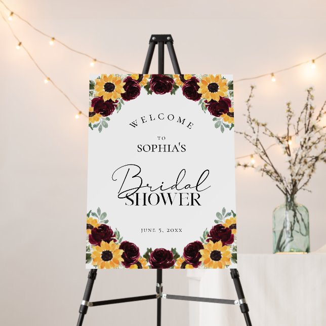 Sunflower Roses Rustic Bridal Shower Welcome Sign (In Situ (Stand))