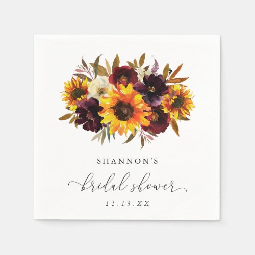 Sunflower Roses Rustic Fall Elegant Bridal Shower Napkins