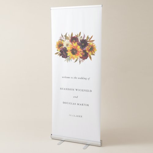 Sunflower Roses Rustic Floral Fall Welcome Wedding Retractable Banner