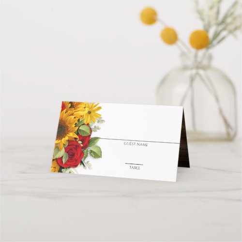 Sunflower  Roses Rustic Place Card