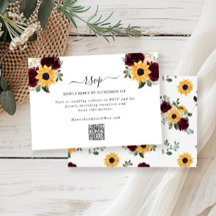 Sunflower Roses Rustic QR Code Wedding RSVP Card