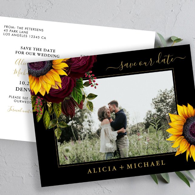 Sunflower roses rustic script save date wedding announcement postcard (Creator Uploaded)