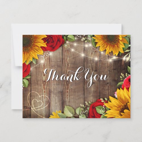 Sunflower  Roses Rustic Thank You Card