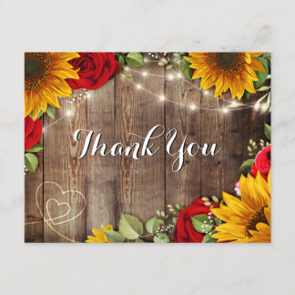 Sunflower & Roses Rustic Thank You Card