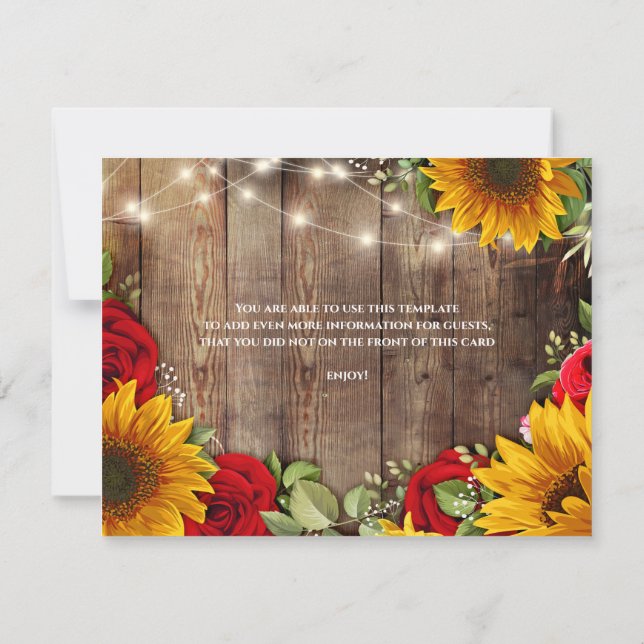 『eternity様オーダー出品ページ』 Sunflower & Roses Rustic Wedding Details Card | Zazzle