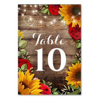 Sunflower & Roses Rustic Wedding Table Numbers