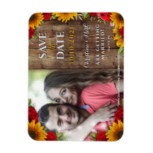 Sunflower & Roses Rustic Wood Light Photo Magnet