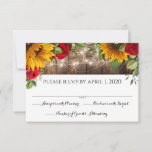 Sunflower & Roses Rustic Wood Lights RSVP Card<br><div class="desc">Sunflower & Roses Rustic Wood Lights RSVP Card featuring yellow sunflowers,  red roses and baby's breath. A rustic wood background with twinkling fairy lights overhead and cursive heart design. Great for that fall country or barn wedding. Matching products available.</div>