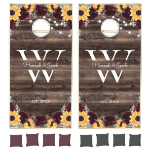 Sunflower Roses Rustic Wood Wedding Cornhole Set