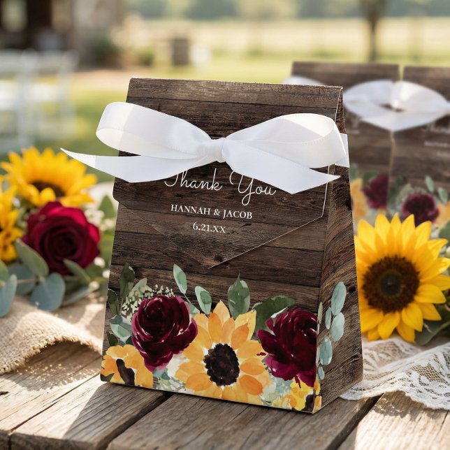 Sunflower Roses Rustic Wood Wedding  Favor Boxes (Creator Uploaded)