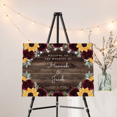 Sunflower Roses Rustic Wood Wedding Welcome Sign