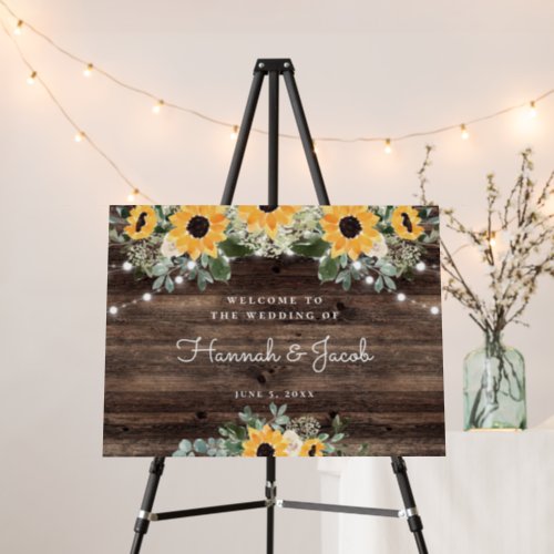 Sunflower Roses Rustic Wood Wedding Welcome Sign