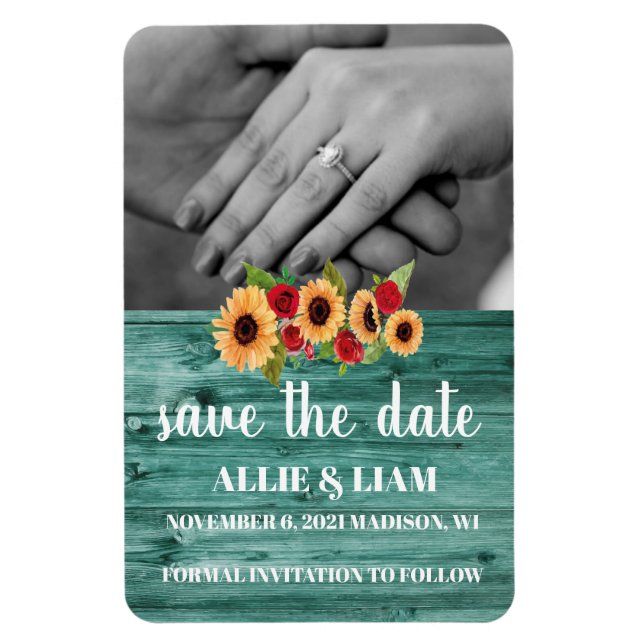 Sunflower & Roses Save The Date Magnet (Vertical)