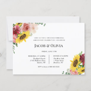 Sunflower Roses Wedding Rehearsal Dinner invite