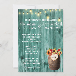 Sunflower & Roses Whiskey Barrel Wedding Invite