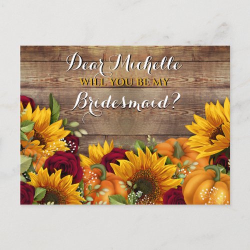 Sunflower  Roses Will You Be My Bridesmaid Card