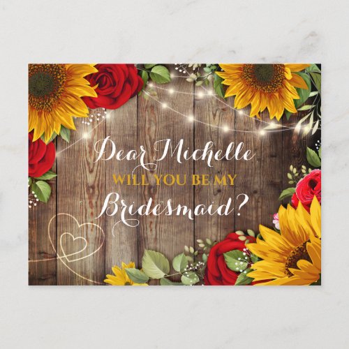 Sunflower  Roses Will You Be My Bridesmaid Card