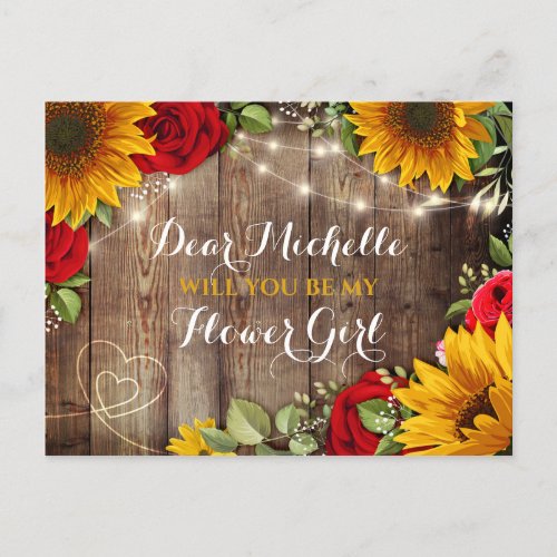 Sunflower  Roses Will You Be My Flower GIrl Announcement Postcard