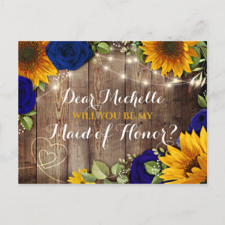 Sunflower & Roses Will You Be My Maid of Honor Pos Announcement Postcard