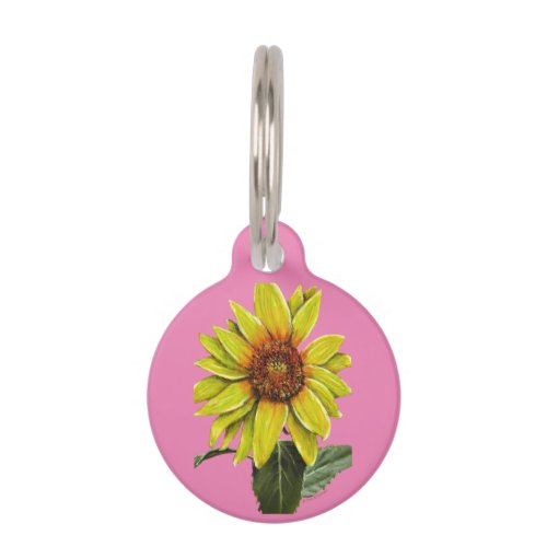 Sunflower Round Pet Tag _ Optional Personalization