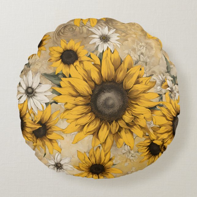 Sunflower Round Pillow (Front)