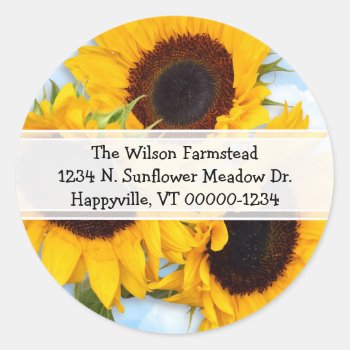 Sunflower Round Return Address Label by DustyFarmPaper at Zazzle