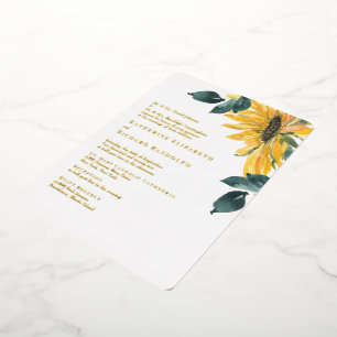 Sunflower Rounded Wedding Gold Foil Invitation