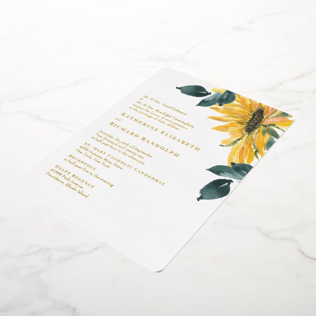 Sunflower Rounded Wedding Gold Foil Invitation (Rotated)