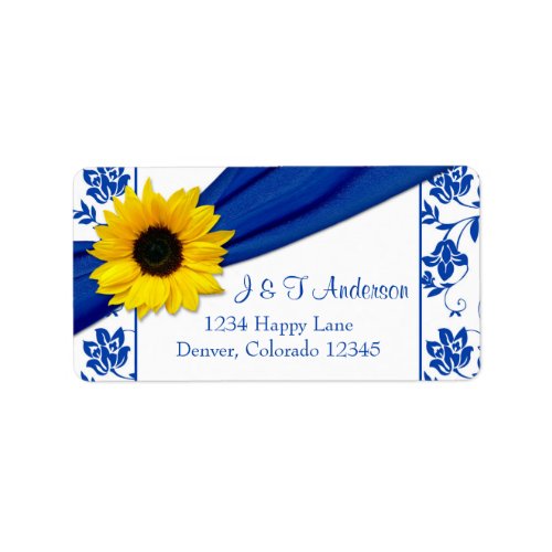 Sunflower Royal Blue Damask Wedding Return Address Label