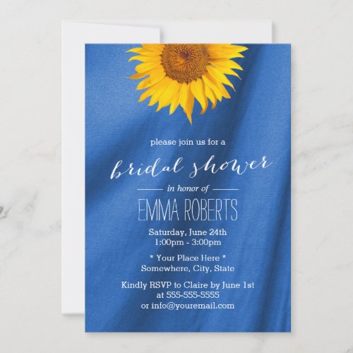 Sunflower Royal Blue Fabric Bridal Shower 5x7 Paper Invitation Card