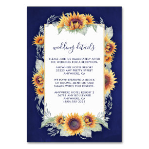 Sunflower Royal Blue Rustic Wedding Insert Cards