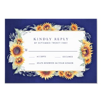Royal Blue and Sunflower Wedding Invitations RSVP Cards