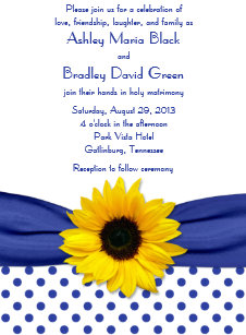 Royal Blue And Yellow Wedding Invitations Zazzle Sunflower Royal Blue White Polka Dot Wedding Invitation