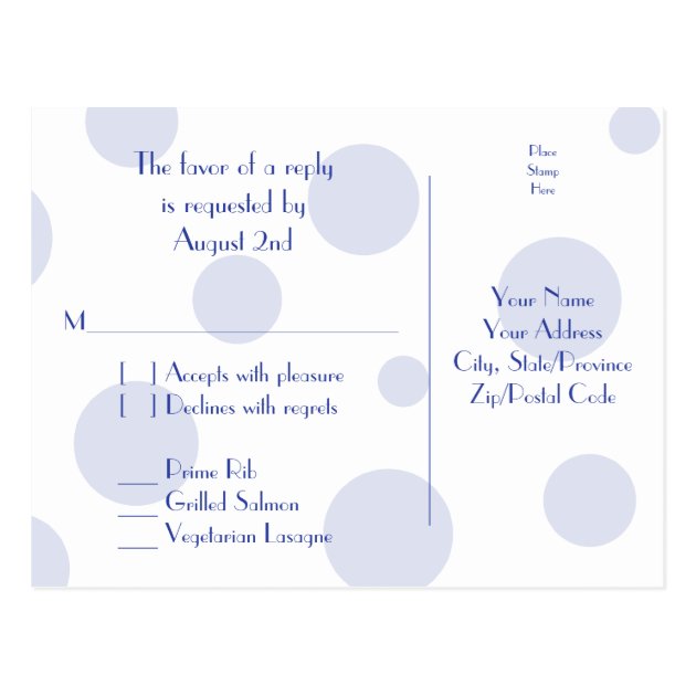 Sunflower Royal Blue White Polka Dot Wedding RSVP Postcard