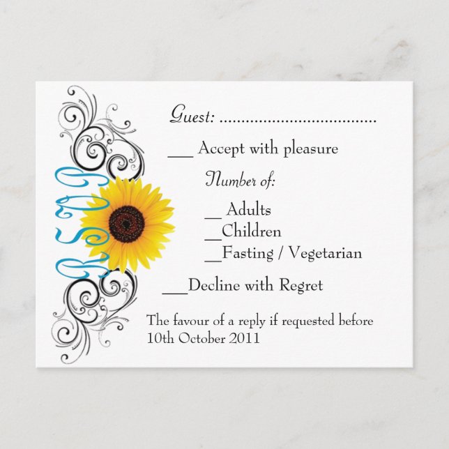 Sunflower RSVP Invitation Postcard (Front)