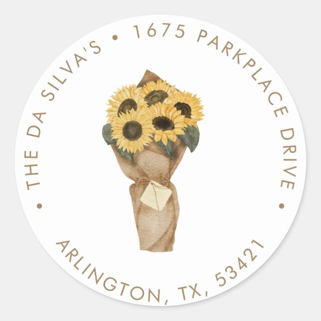 Sunflower - Rustic Autumn Return Address Classic Round Sticker (Front)